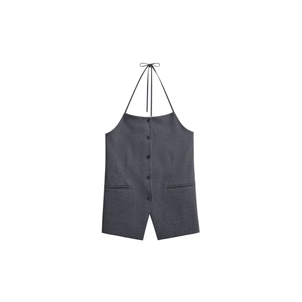 The Frankie Shop Melwin Halter Vest - Grey - Oversized Minimalist Jackets in Grey - Shop at Luxury Shoes 