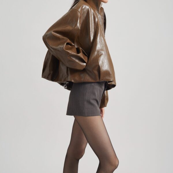 The Frankie Shop Milford Faux Leather Balloon Jacket – Brown, view 2