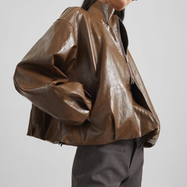 The Frankie Shop Milford Faux Leather Balloon Jacket – Brown, view 8