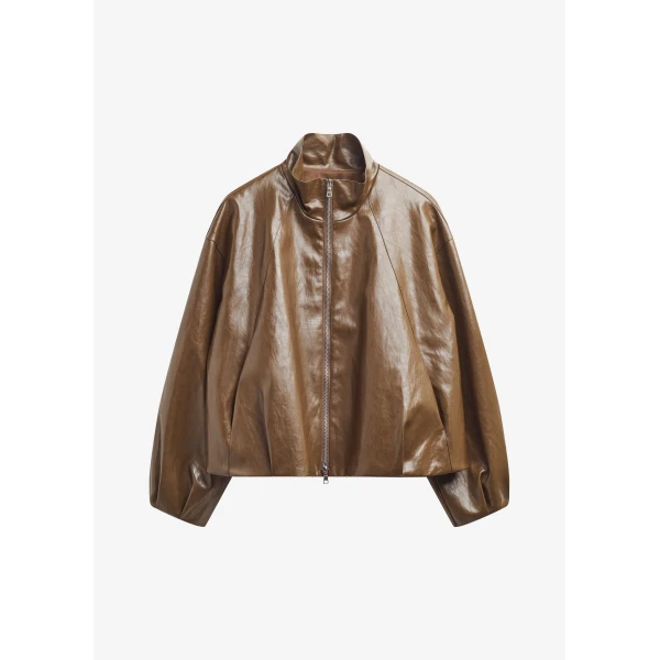 The Frankie Shop Milford Faux Leather Balloon Jacket - Brown - Oversized Minimalist Jackets in Brown - Shop at Luxury Shoes 