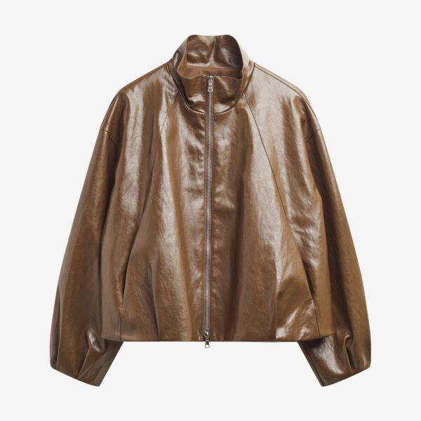 The Frankie Shop Milford Faux Leather Balloon Jacket – Brown, view 9