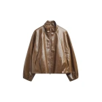 The Frankie Shop Milford Faux Leather Balloon Jacket - Brown - Oversized Minimalist Jackets in Brown - Shop at Luxury Shoes 