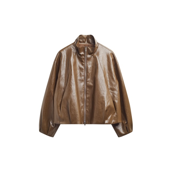 The Frankie Shop Milford Faux Leather Balloon Jacket - Brown - Oversized Minimalist Jackets in Brown - Shop at Luxury Shoes 
