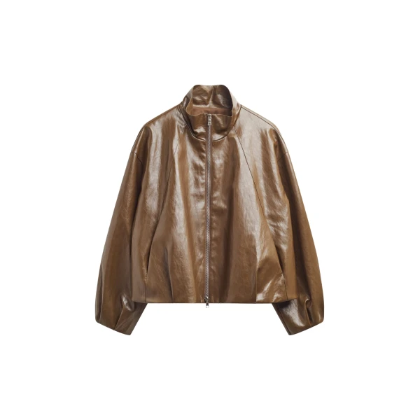The Frankie Shop Milford Faux Leather Balloon Jacket - Brown - Oversized Minimalist Jackets in Brown - Shop at Luxury Shoes 