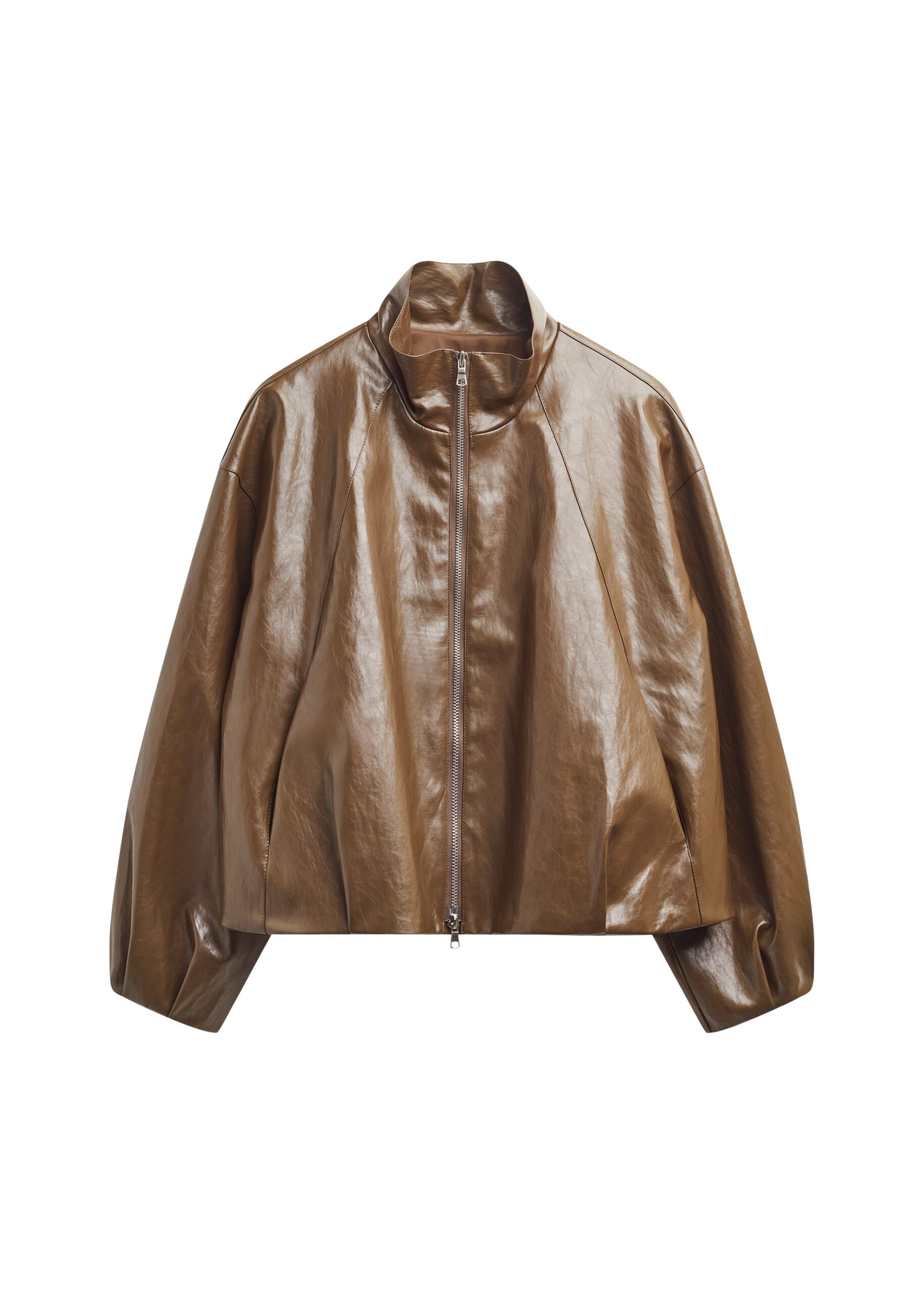 The Frankie Shop Milford Faux Leather Balloon Jacket – Brown