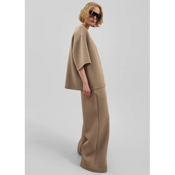 The Frankie Shop Mirca Neoprene Elastic Pants - Camel - Oversized Minimalist Pants in Brown - Shop at Luxury Shoes 