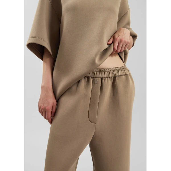 The Frankie Shop Mirca Neoprene Elastic Pants - Camel - Oversized Minimalist Pants in Brown - Shop at Luxury Shoes 