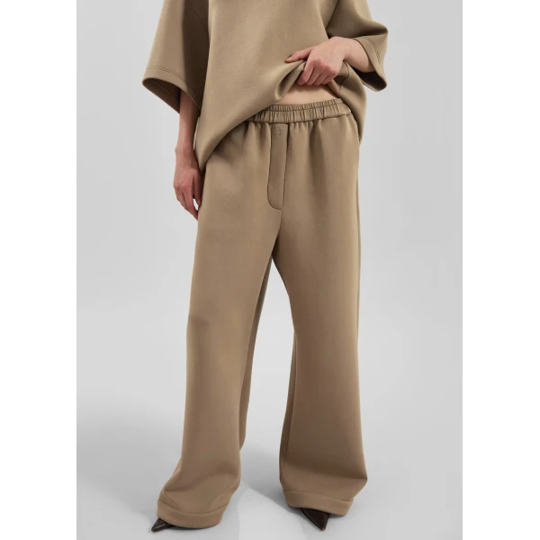 The Frankie Shop Mirca Neoprene Elastic Pants - Camel - Oversized Minimalist Pants in Brown - Shop at Luxury Shoes 