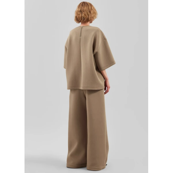 The Frankie Shop Mirca Neoprene Elastic Pants - Camel - Oversized Minimalist Pants in Brown - Shop at Luxury Shoes 