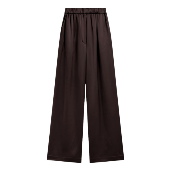 The Frankie Shop Mirca Satin Elastic Pants - Brown - Oversized Minimalist Pants in Brown - Shop at Luxury Shoes 