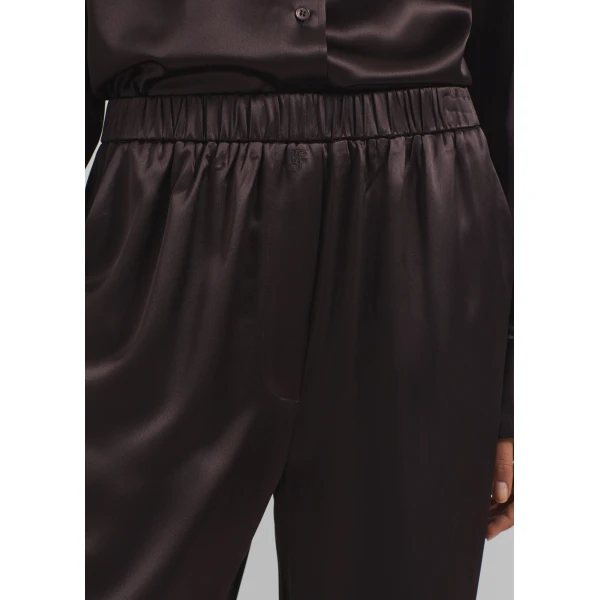 The Frankie Shop Mirca Satin Elastic Pants - Brown - Oversized Minimalist Pants in Brown - Shop at Luxury Shoes 