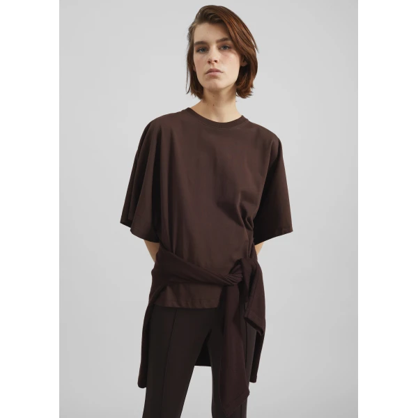 The Frankie Shop Modave Dolman Sleeve Tee - Brown - Oversized Minimalist Tops in Brown - Shop at Luxury Shoes 