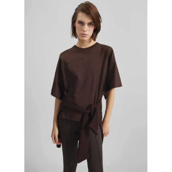 The Frankie Shop Modave Dolman Sleeve Tee - Brown - Oversized Minimalist Tops in Brown - Shop at Luxury Shoes 