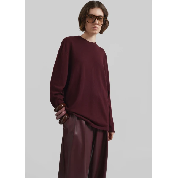 The Frankie Shop Morang Merino Wool Sweater - Burgundy - Oversized Minimalist Knitwear in Red - Shop at Luxury Shoes 