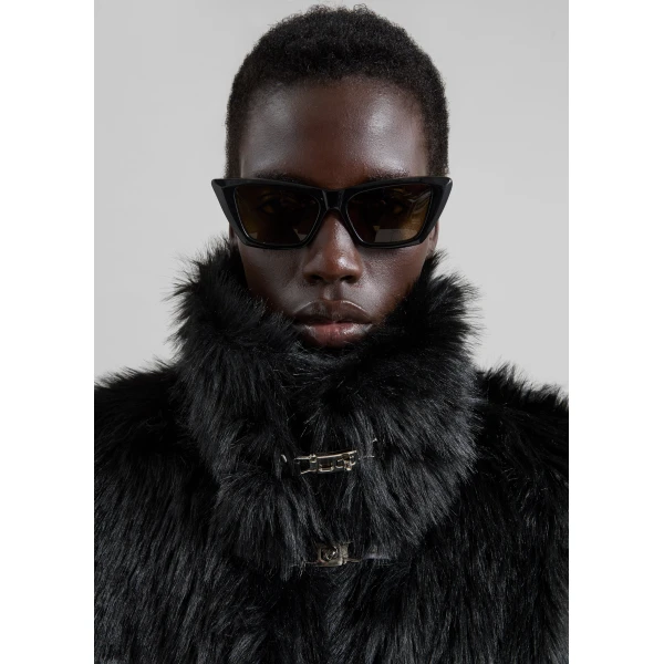 The Frankie Shop Moritz Faux Fur Buckle Jacket - Black - Oversized Minimalist Jackets in Black - Shop at Luxury Shoes 