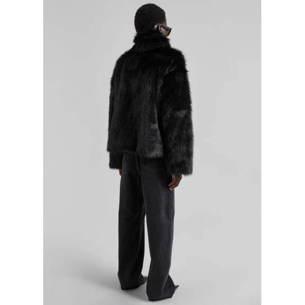 The Frankie Shop Moritz Faux Fur Buckle Jacket - Black - Oversized Minimalist Jackets in Black - Shop at Luxury Shoes 