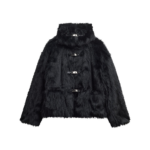 The Frankie Shop Moritz Faux Fur Buckle Jacket - Black - Oversized Minimalist Jackets in Black - Shop at Luxury Shoes 