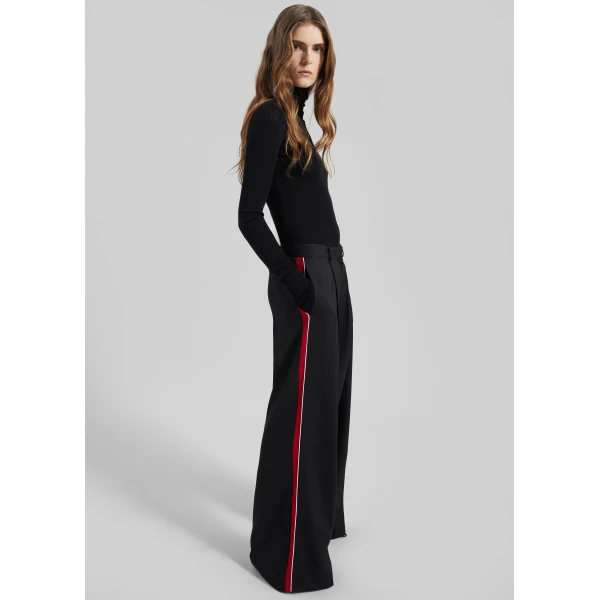 The Frankie Shop Nairn Contrast Stripe Pants - Black - Oversized Minimalist Pants in Black - Shop at Luxury Shoes 