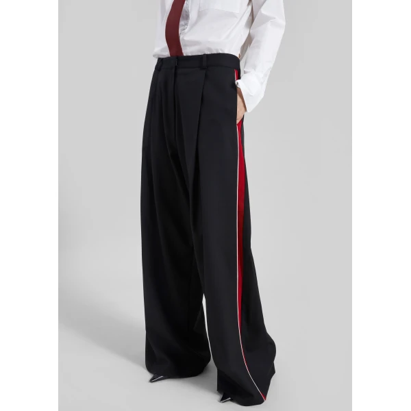 The Frankie Shop Nairn Contrast Stripe Pants - Black - Oversized Minimalist Pants in Black - Shop at Luxury Shoes 
