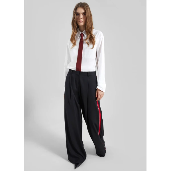 The Frankie Shop Nairn Contrast Stripe Pants - Black - Oversized Minimalist Pants in Black - Shop at Luxury Shoes 
