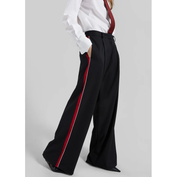 The Frankie Shop Nairn Contrast Stripe Pants - Black - Oversized Minimalist Pants in Black - Shop at Luxury Shoes 