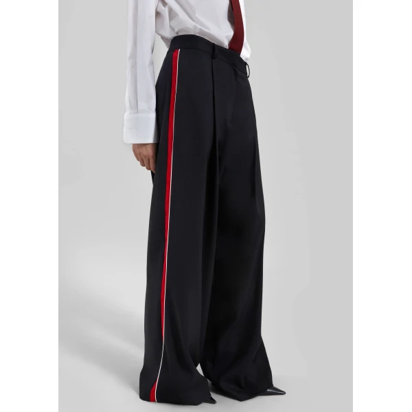 The Frankie Shop Nairn Contrast Stripe Pants - Black - Oversized Minimalist Pants in Black - Shop at Luxury Shoes 