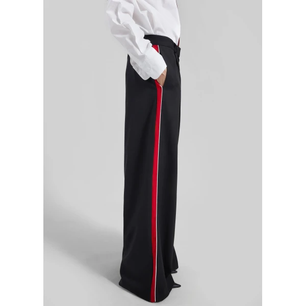The Frankie Shop Nairn Contrast Stripe Pants - Black - Oversized Minimalist Pants in Black - Shop at Luxury Shoes 