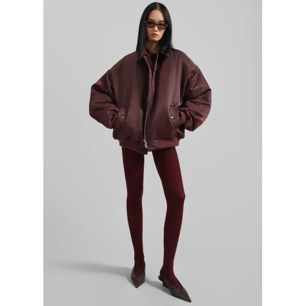 The Frankie Shop Nalden Padded Bomber Jacket - Burgundy - Oversized Minimalist Jackets in Red - Shop at Luxury Shoes 