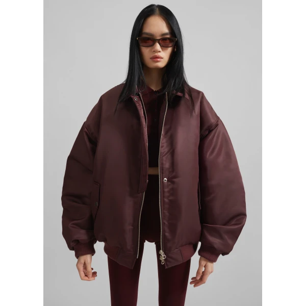 The Frankie Shop Nalden Padded Bomber Jacket - Burgundy - Oversized Minimalist Jackets in Red - Shop at Luxury Shoes 