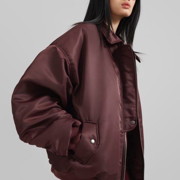 The Frankie Shop Nalden Padded Bomber Jacket – Burgundy, view 4