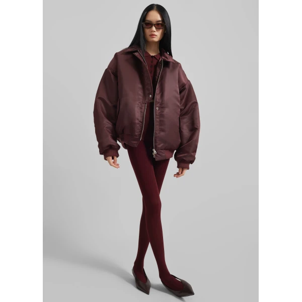 The Frankie Shop Nalden Padded Bomber Jacket - Burgundy - Oversized Minimalist Jackets in Red - Shop at Luxury Shoes 