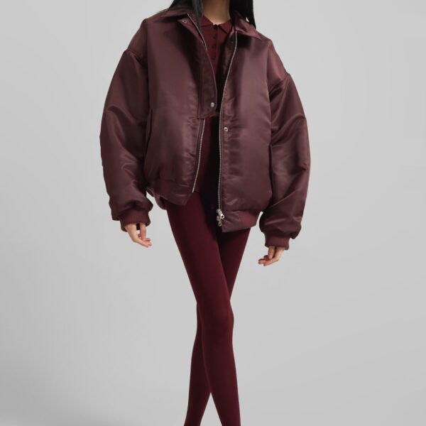 The Frankie Shop Nalden Padded Bomber Jacket – Burgundy, view 5