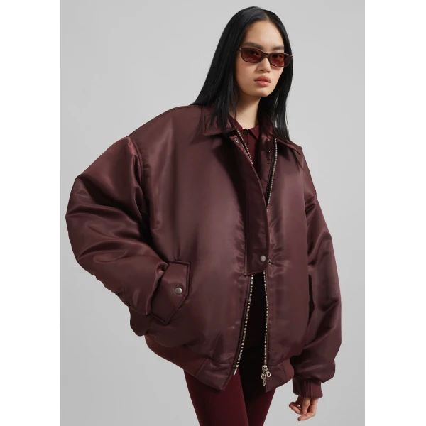 The Frankie Shop Nalden Padded Bomber Jacket - Burgundy - Oversized Minimalist Jackets in Red - Shop at Luxury Shoes 