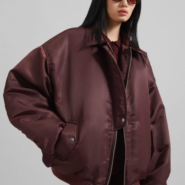 The Frankie Shop Nalden Padded Bomber Jacket – Burgundy, view 6