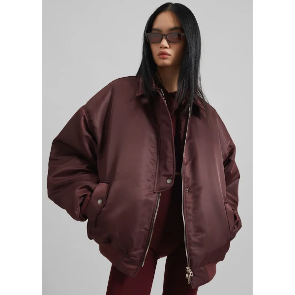 The Frankie Shop Nalden Padded Bomber Jacket - Burgundy - Oversized Minimalist Jackets in Red - Shop at Luxury Shoes 