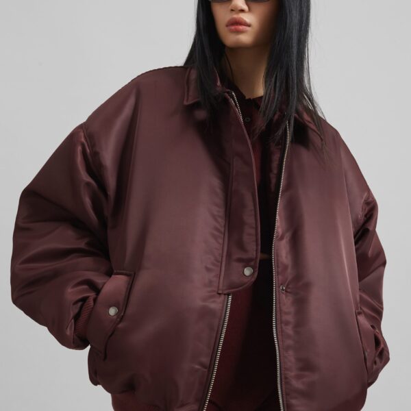 The Frankie Shop Nalden Padded Bomber Jacket – Burgundy, view 7