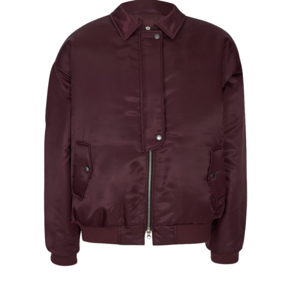 The Frankie Shop Nalden Padded Bomber Jacket - Burgundy - Oversized Minimalist Jackets in Red - Shop at Luxury Shoes 