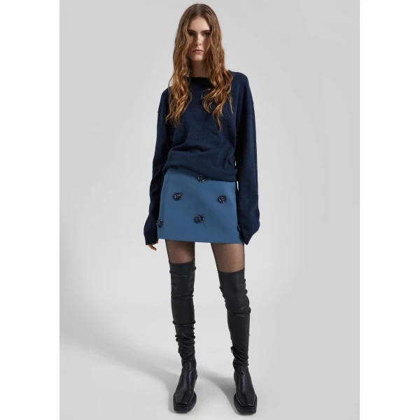The Frankie Shop Nancy Embellished Mini Skirt - Blue - Oversized Minimalist Skirts in Blue - Shop at Luxury Shoes 