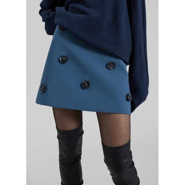 The Frankie Shop Nancy Embellished Mini Skirt - Blue - Oversized Minimalist Skirts in Blue - Shop at Luxury Shoes 