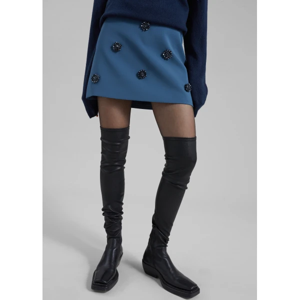 The Frankie Shop Nancy Embellished Mini Skirt - Blue - Oversized Minimalist Skirts in Blue - Shop at Luxury Shoes 