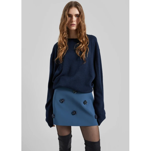 The Frankie Shop Nancy Embellished Mini Skirt - Blue - Oversized Minimalist Skirts in Blue - Shop at Luxury Shoes 