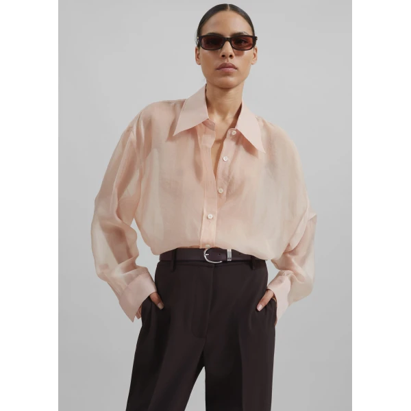 The Frankie Shop Nel Sheer Button Up Shirt - Pink - Oversized Minimalist Tops in Pink - Shop at Luxury Shoes 