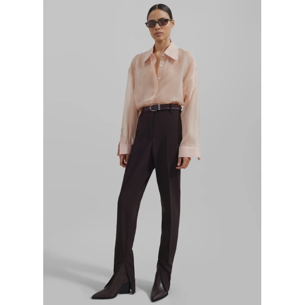 The Frankie Shop Nel Sheer Button Up Shirt - Pink - Oversized Minimalist Tops in Pink - Shop at Luxury Shoes 