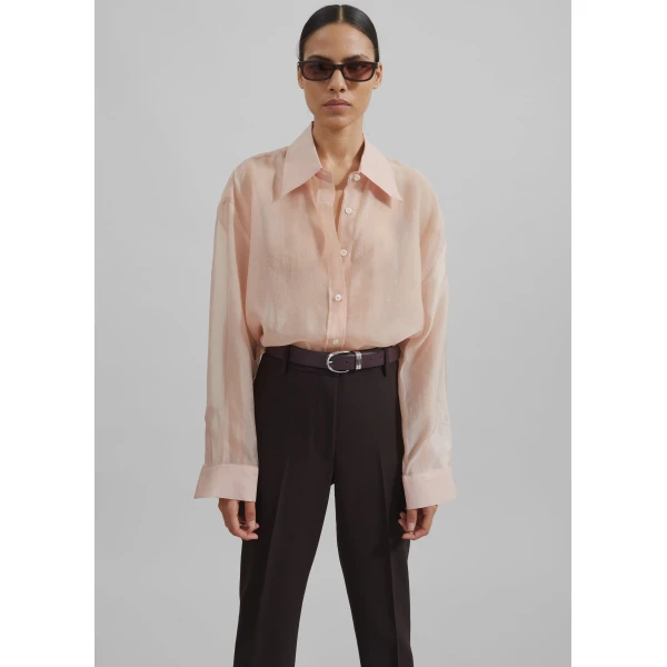 The Frankie Shop Nel Sheer Button Up Shirt - Pink - Oversized Minimalist Tops in Pink - Shop at Luxury Shoes 