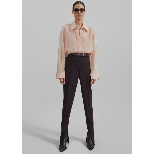 The Frankie Shop Nel Sheer Button Up Shirt - Pink - Oversized Minimalist Tops in Pink - Shop at Luxury Shoes 