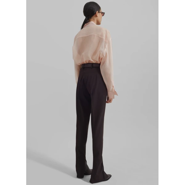 The Frankie Shop Nel Sheer Button Up Shirt - Pink - Oversized Minimalist Tops in Pink - Shop at Luxury Shoes 