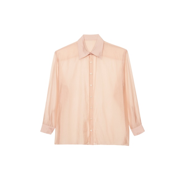The Frankie Shop Nel Sheer Button Up Shirt - Pink - Oversized Minimalist Tops in Pink - Shop at Luxury Shoes 