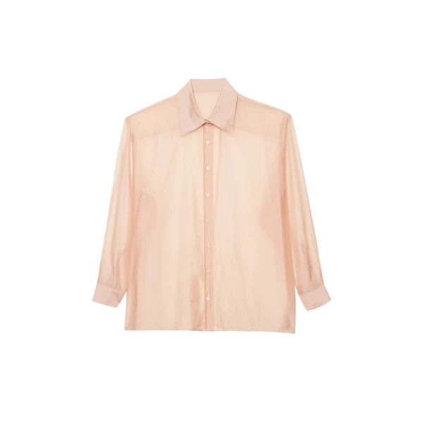 The Frankie Shop Nel Sheer Button Up Shirt - Pink - Oversized Minimalist Tops in Pink - Shop at Luxury Shoes 