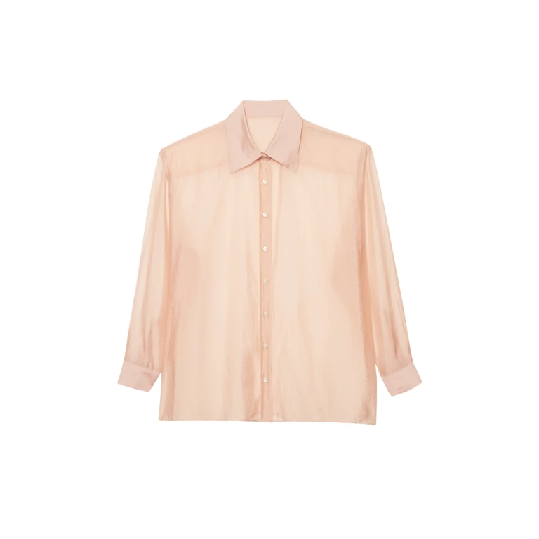 The Frankie Shop Nel Sheer Button Up Shirt - Pink - Oversized Minimalist Tops in Pink - Shop at Luxury Shoes 