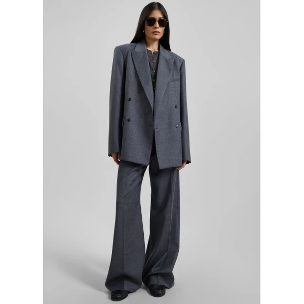 The Frankie Shop Newark Flannel Double Breasted Blazer - Grey Melange - Oversized Minimalist Jackets in Grey - Shop at Luxury Shoes 